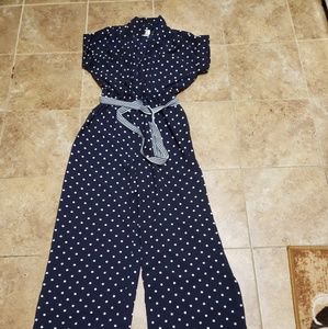 Blue and white polka dot one piece jumper